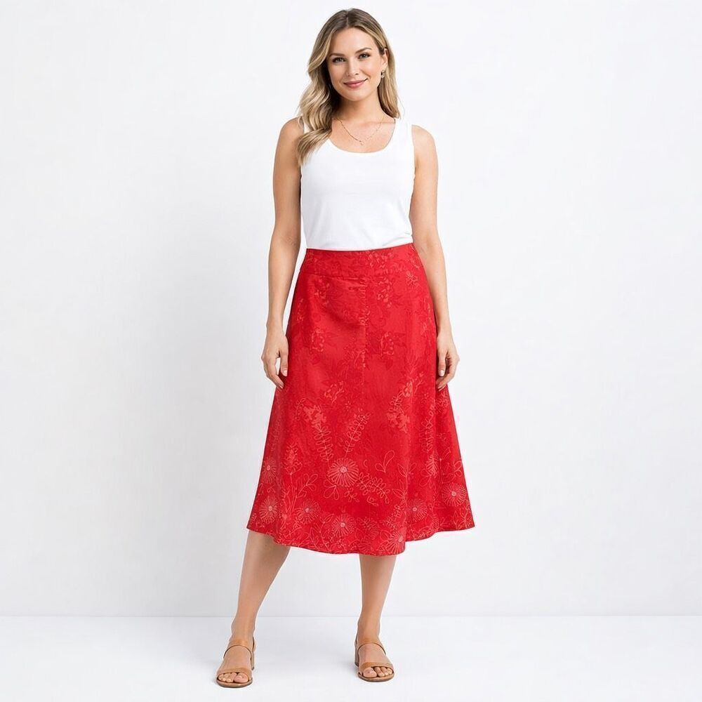 Christopher & Banks Size 4 Red Floral A-Line Skirt Coquette Soft Girl Chic Trend